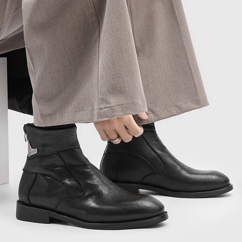 Trendy Back-Zip Men's Boots, British Style Tough Guy Martin Boots, Retro Chelsea Boots, High-Top Versatile Windproof Motorcycle Boots