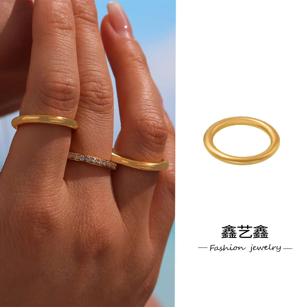 Xin Yi Xin ins niche design geometric plain ring set zircon three-layer stacked ring women's stainless steel plated 18k gold