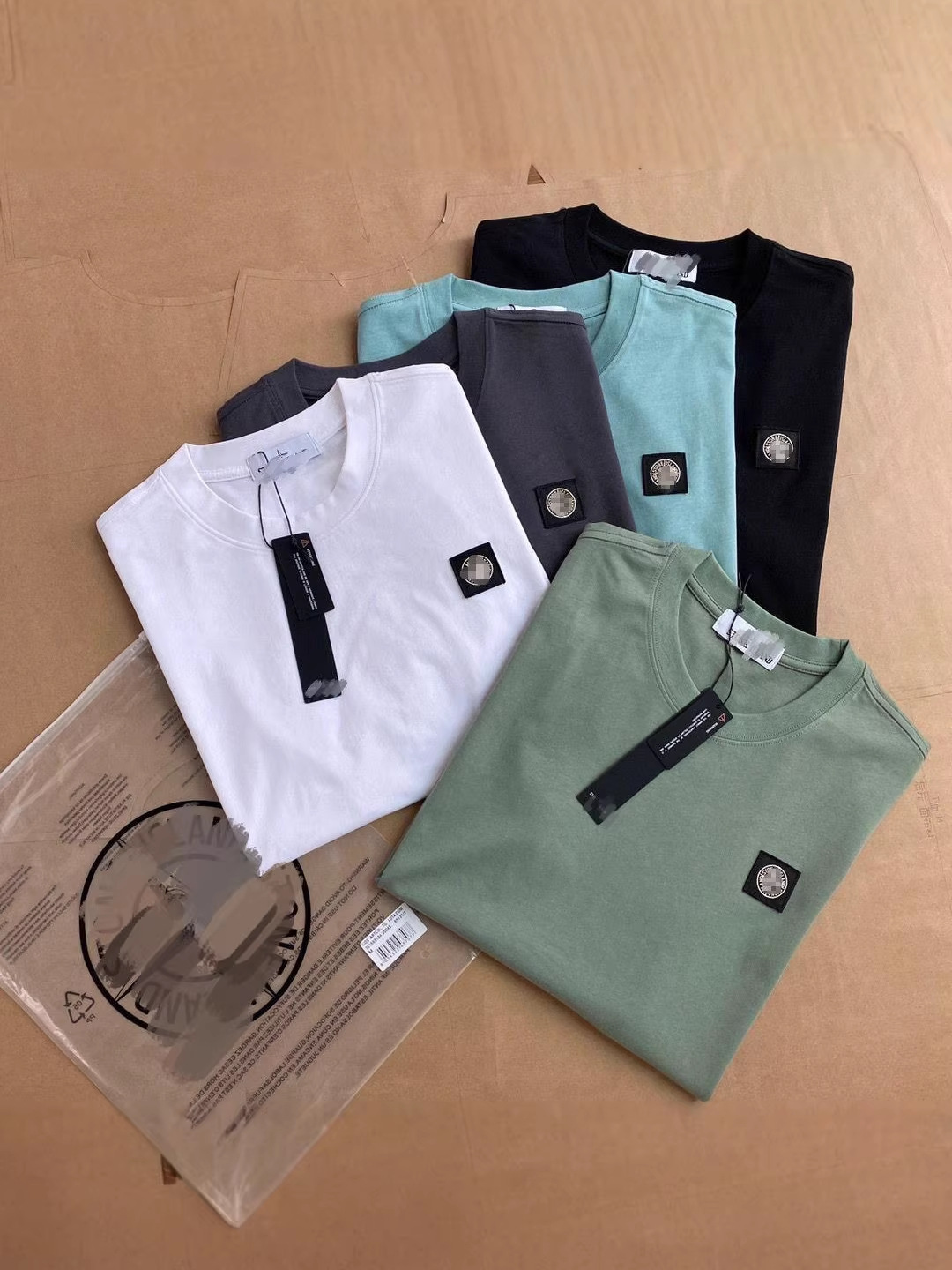 Cross-Border American-Style Stone-Pattern High-Quality Pure Cotton T-Shirt with Small Embroidery on the Chest, Loose Casual Short-Sleeve T-Shirt for Men and Women