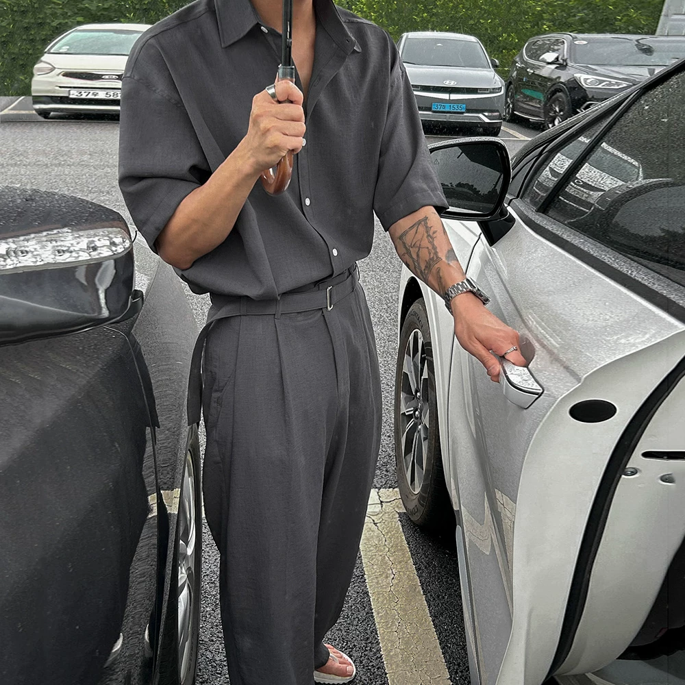MRCYC light mature style fashionable suit men's summer loose short sleeved shirt Korean trend straight leg floor length trousers