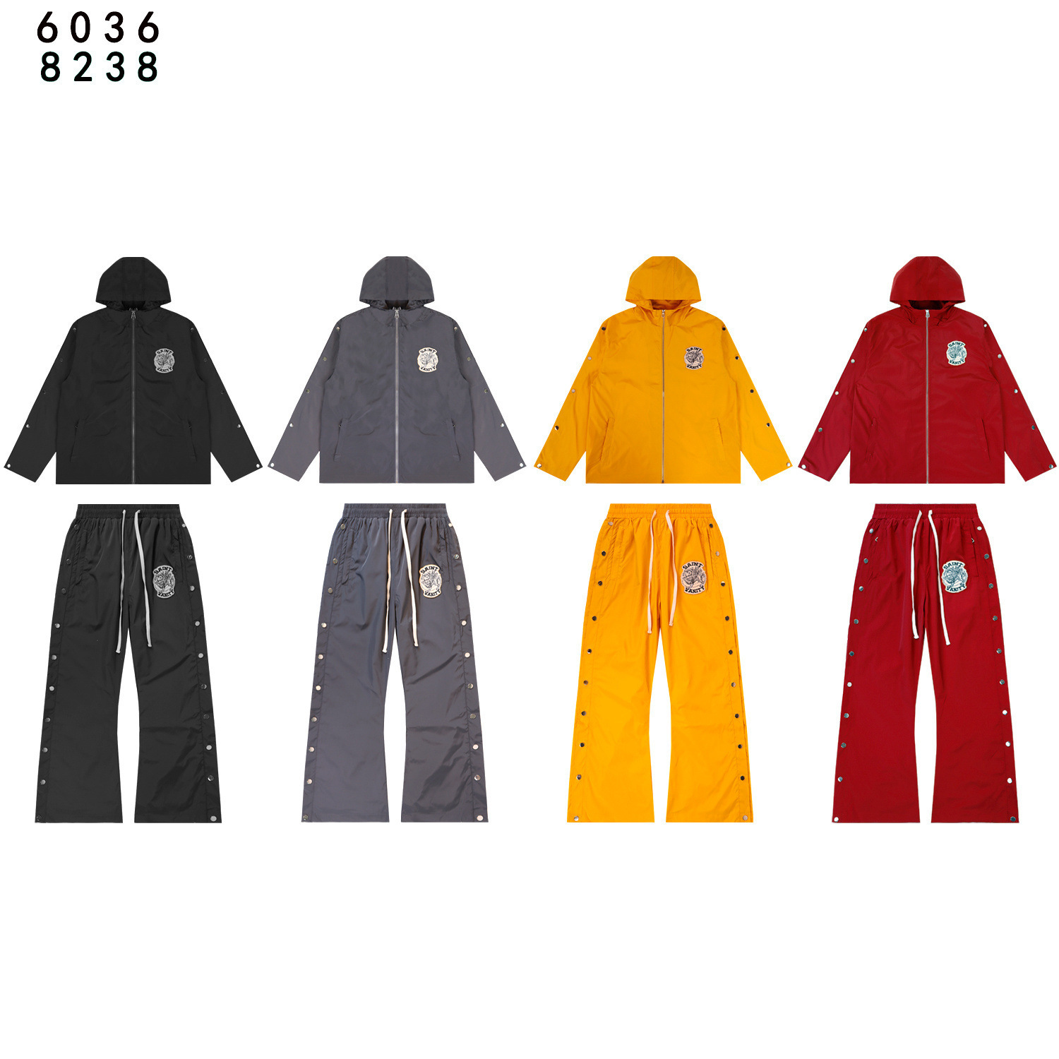 Real Shot of Saint Embroidered Sports Style Suits for Men and Women, Teenagers, Casual Windbreaker Jackets and Pants Wholesale