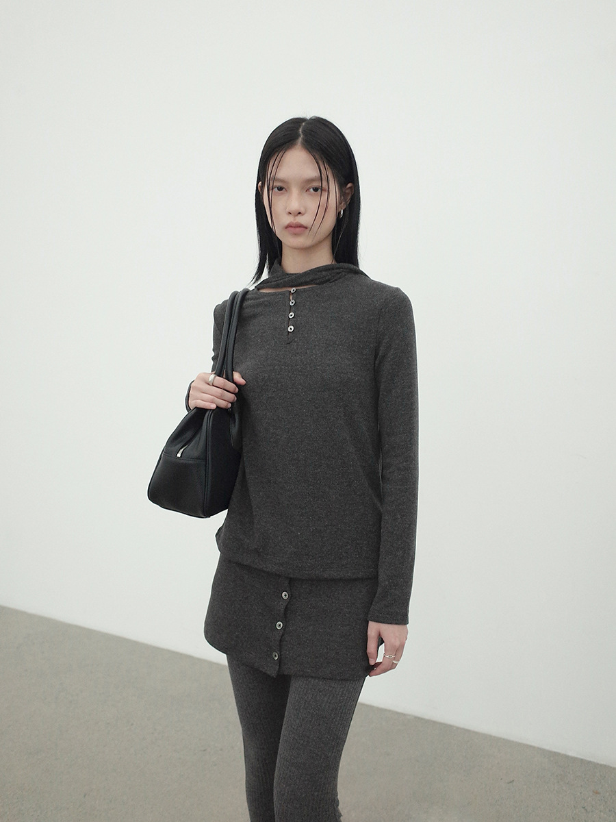 Love and Nancy Thirteen Lines Minimalist Spring Korean Style Design Fleece-Lined Delicate Casual Two-Piece Set Base Shirt 03696