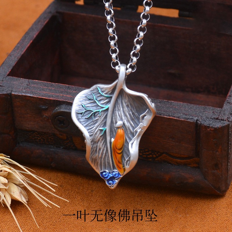 Yiye Bodhi statue-free Buddha pendant women's retro ethnic style cloisonne pendant sweater chain enamel necklace men's pendant