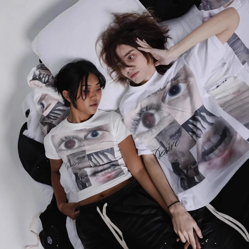 European and American Cross-Border Summer Loose Cotton Fashionable Graffiti Print Pullover Tops for Men and Women
