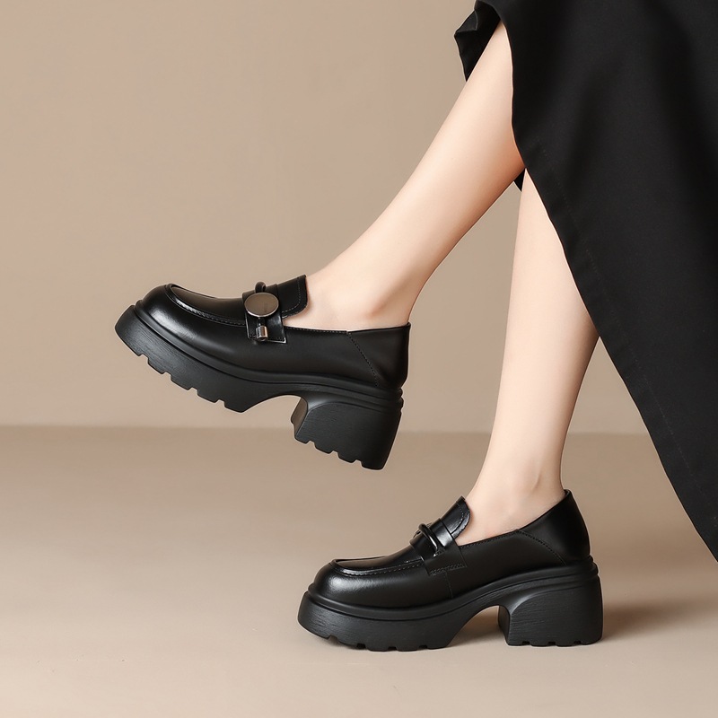 Zhr Thick-Soled Height-Increasing Loafers British Style Slip-On Shoes 2025 New Versatile Leather Shoes Ins Women's Shoes