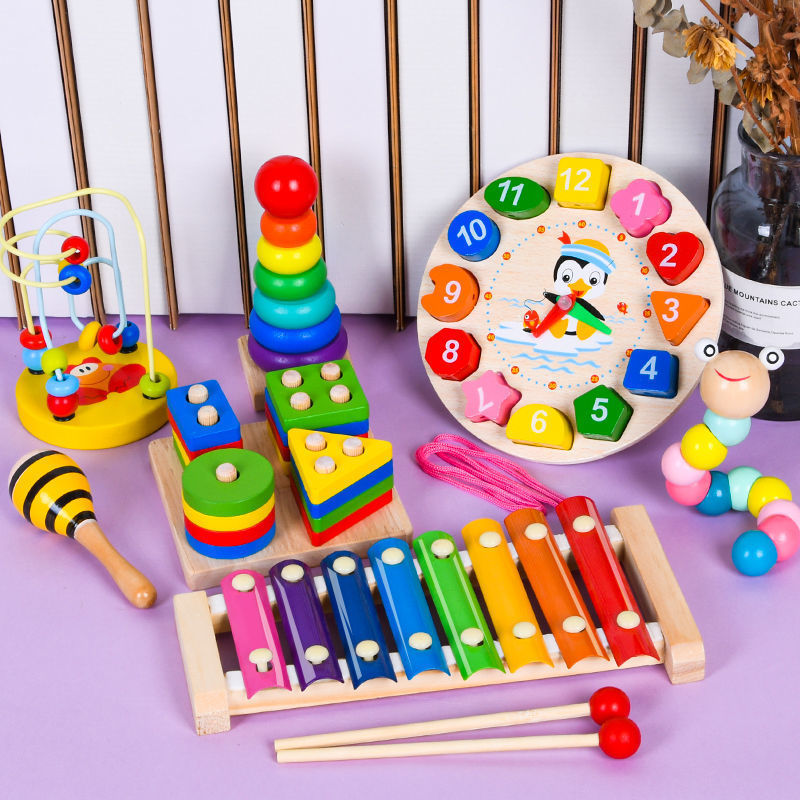 Children's Wooden Music Piano, Twisted Insect, Small Beads, Four Sets of Columns, Puzzle Building Blocks, Baby Early Education Educational Toys Wholesale