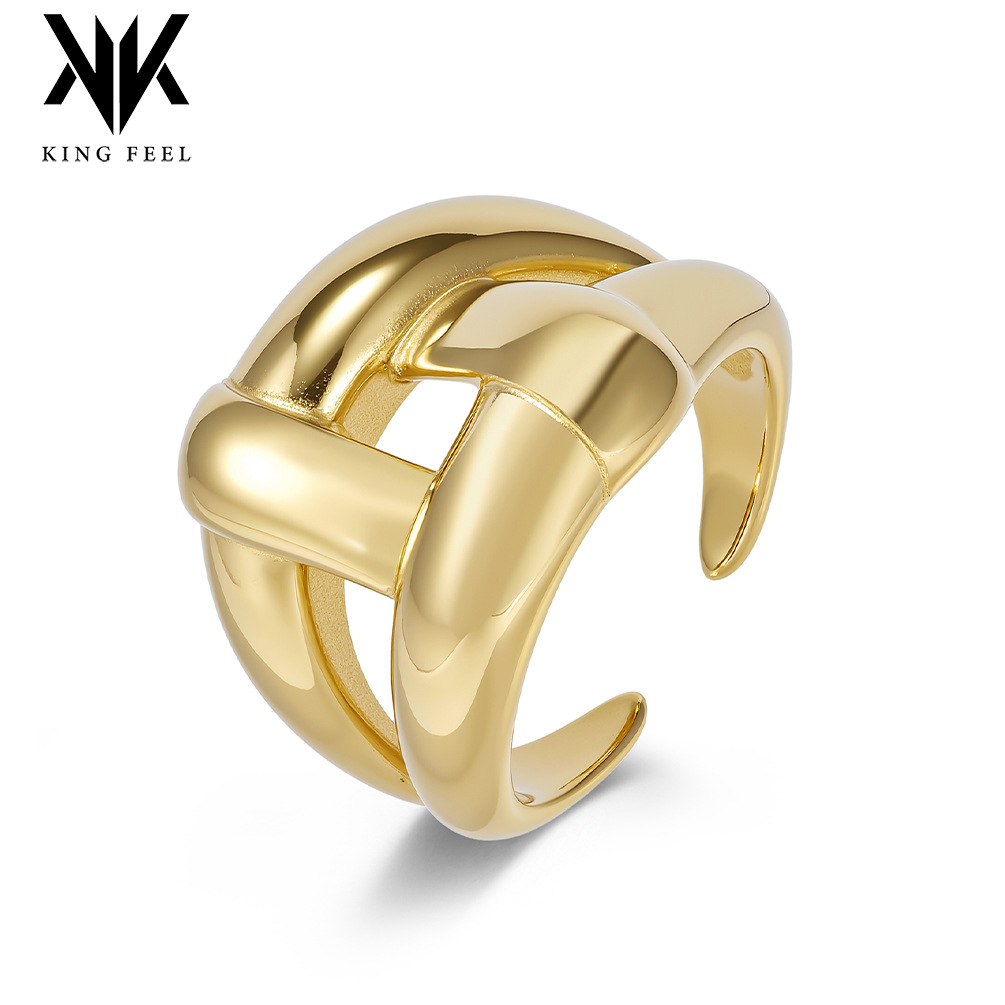 European and American Simple and Fashionable Glossy Titanium Steel Gold Ring Women's Niche Design High-End Street Style Magazine Style Hand Jewelry