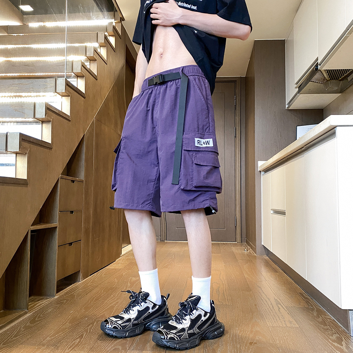 American Style Work Shorts Men's Summer Thin Trendy Brand Loose Ice Silk Pants Fashionable Sports Pants Straight Pants