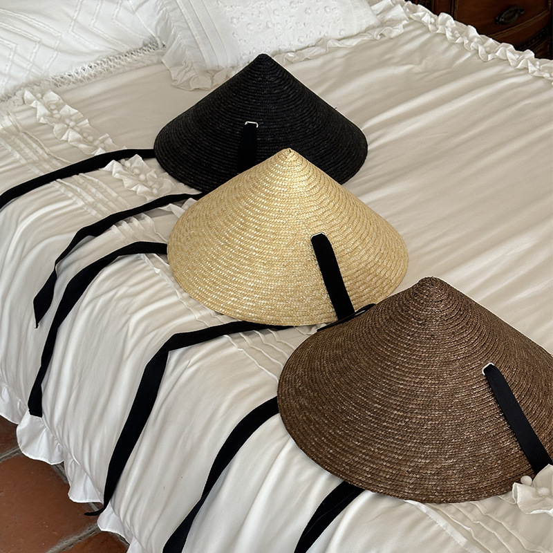 Straw Hat French Retro Pastoral Style Straw Hat Big Eave Seaside Holiday Beach Hat Photo Band Antique