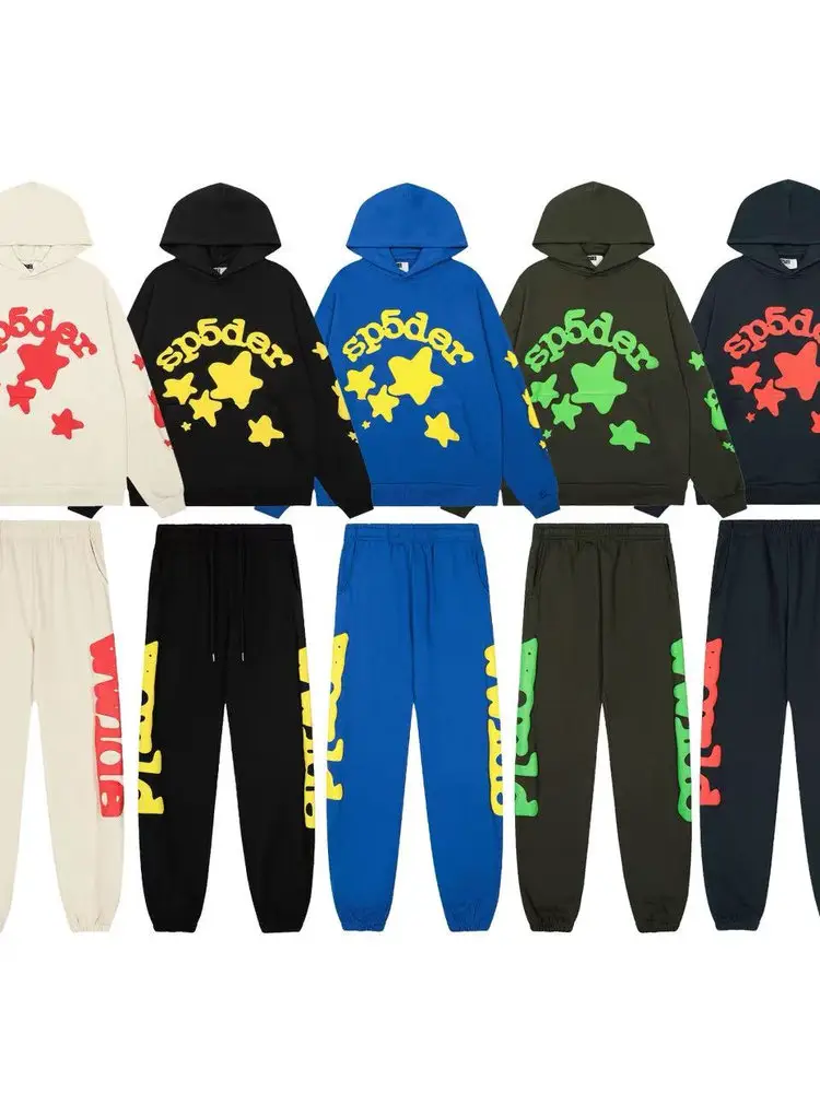 American Fashion Brand Sp5der 555555 Hoodie Hooded Sweatshirt Men Spider Web Puff Print Hoodie Women