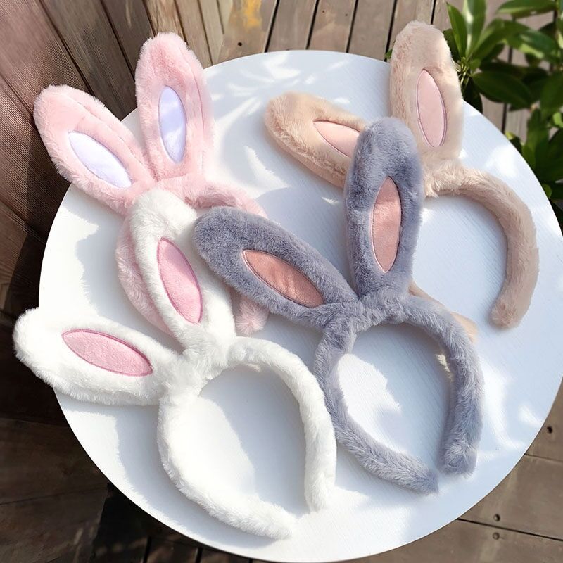 Bunny Rabbit Ears Hair Clip Hair Band Hair Clip Women's Headwear Wash Face White Cute Children's Plush Apply Mask Hair Band