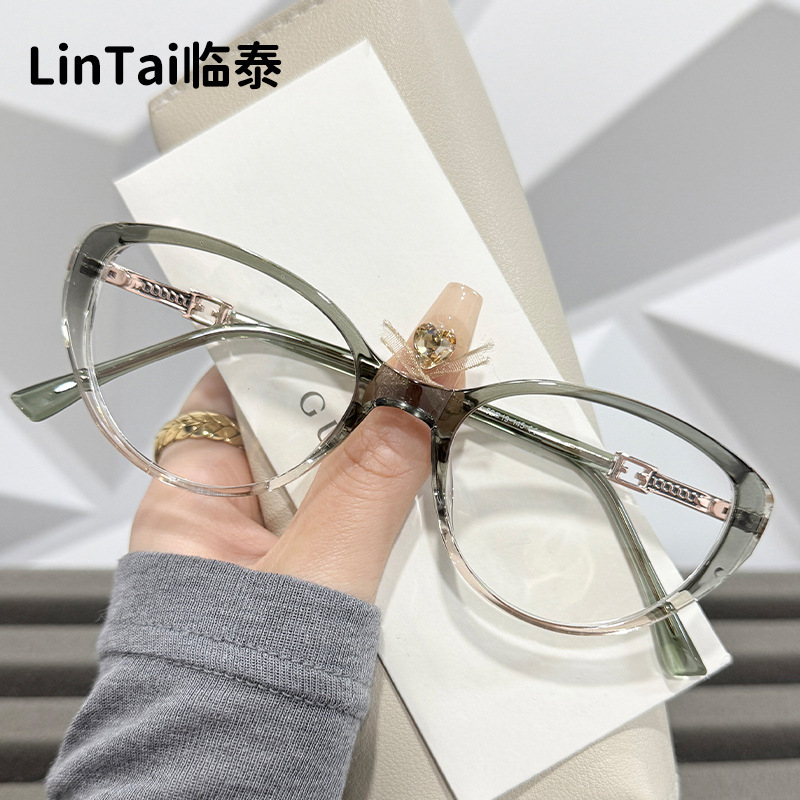 86073 New Style Personalized Trendy Cat's Eye Glasses Retro Eye Protection Flat Light Women's Glasses Simple Internet Popular Anti-Blue Light