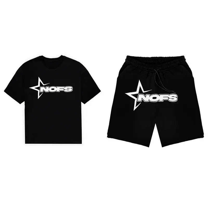 Summer New Men's and Women's Trendy American Street Hip-Hop Punk Letter Print Casual Sports Short-Sleeved Shorts Suit