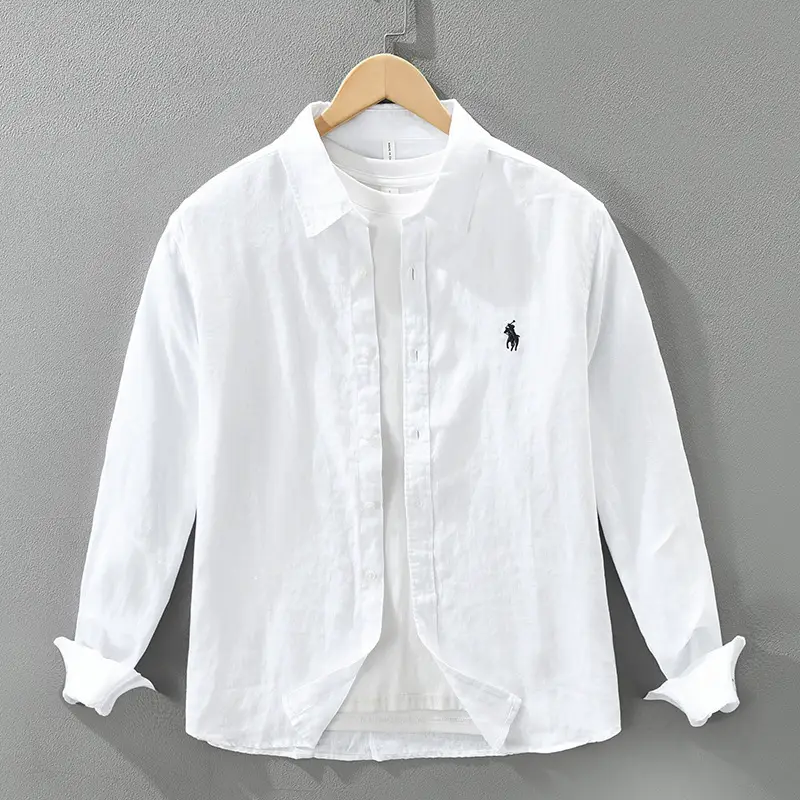 7799 Old Money Style Linen Long Sleeve Shirt Men's Fashion Artistic Casual Loose Linen Top Trendy One Piece Dropshipping