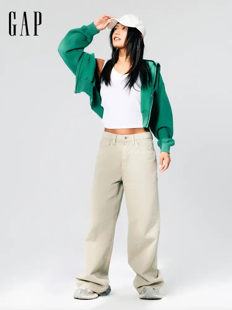 Gap Women's Clothing 2025 Spring New Arrival Short Zipper Hooded Sweatshirt Loose and Simple Tops Us Version 714577