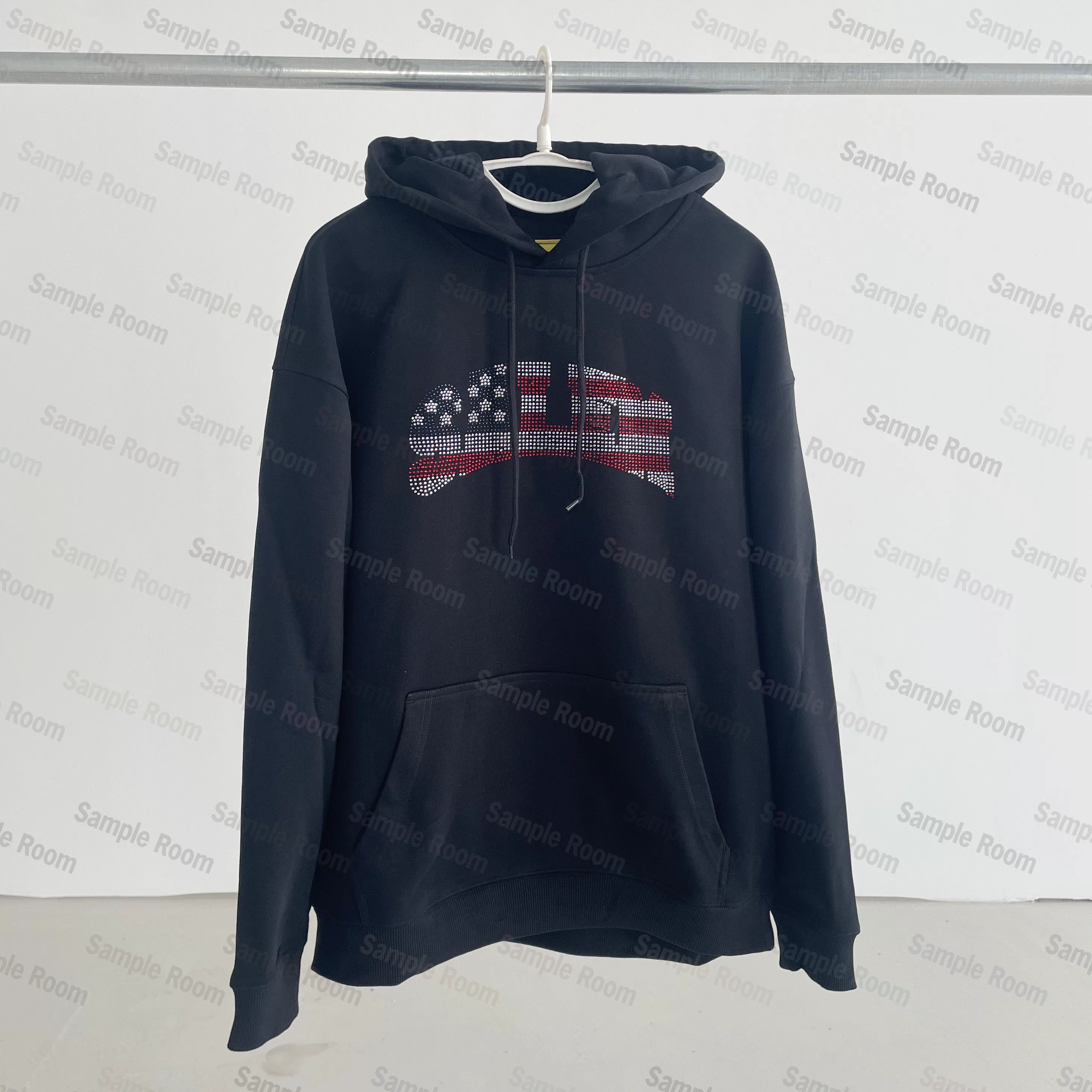 Salem S4LEM Rhinestone USA Flag Hoodie Heavy Retro Hoodie with Hot Diamond
