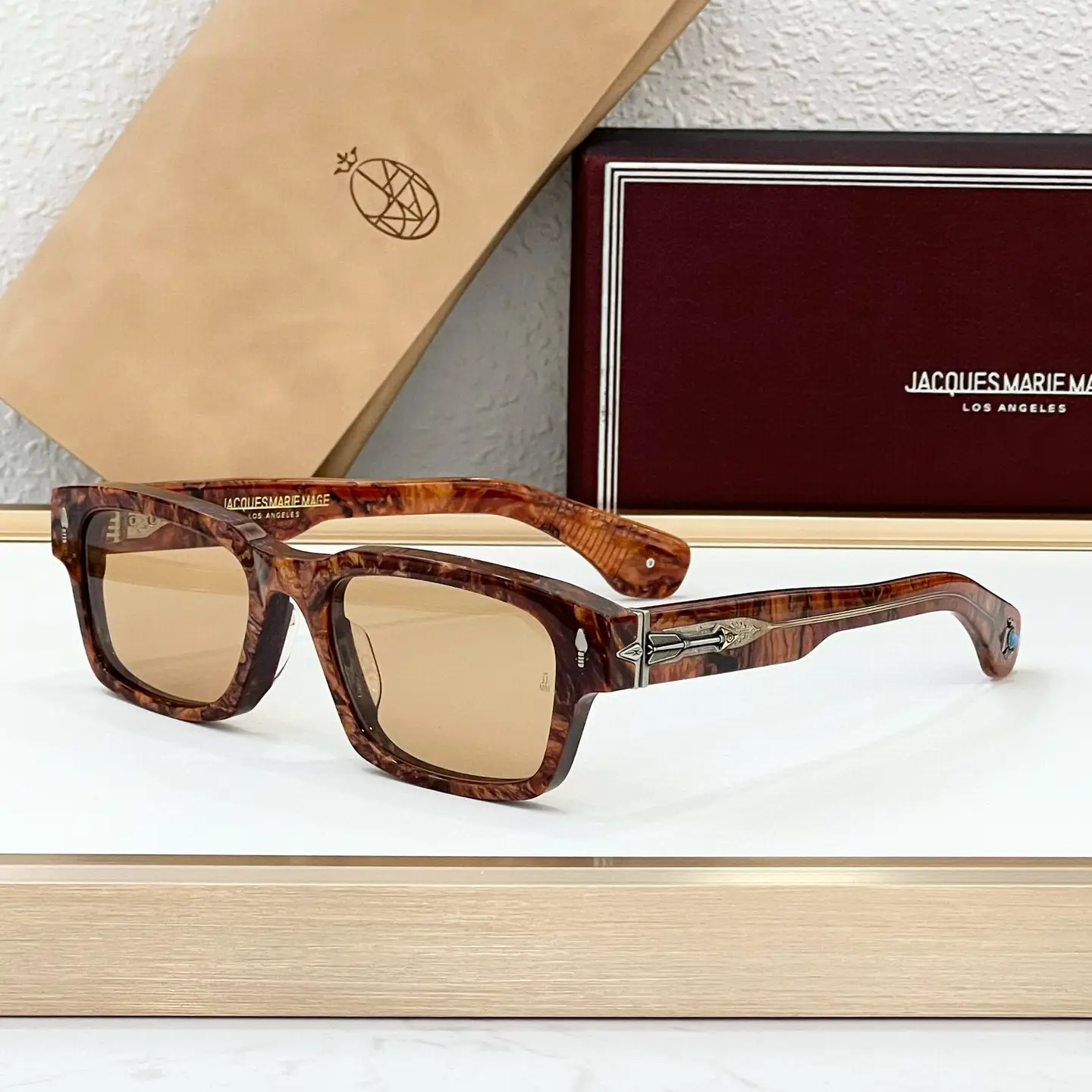Japanese Handmade Jmm Kirwin Turquoise Dark Gold Thunderbird Brass Arrow Square Sunglasses for Men and Women