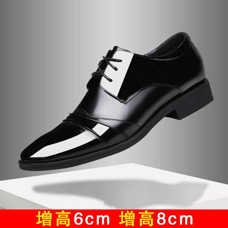 2026 Spring Men's Shoes with Hidden Heel Lift, 8Cm/6Cm Height Increase, British and Korean Style Business Formal Pointed Toe Shoes, Dropshipping Available