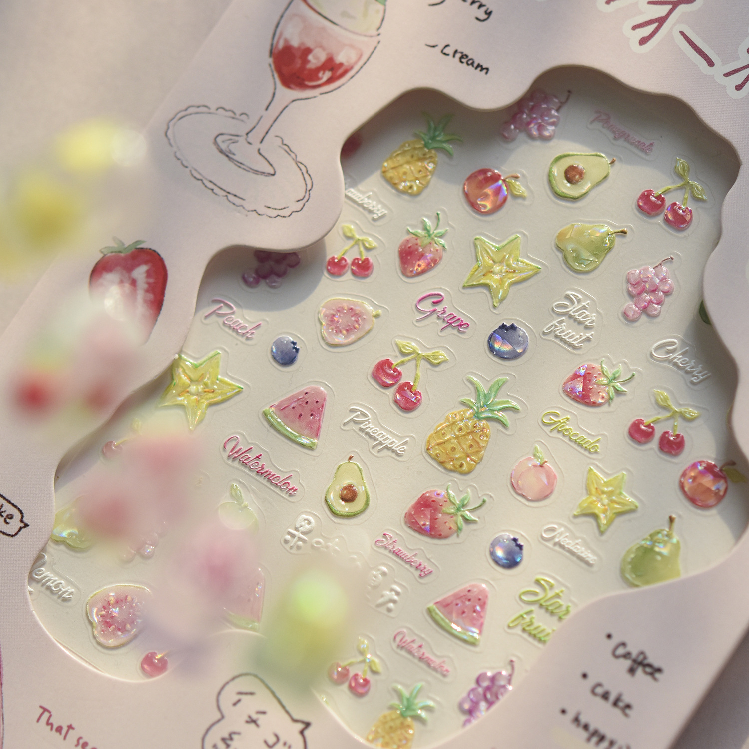 Tomoni Shell Glossy Nail Stickers Popular Fresh Style Ice Transparent Nail Stickers Fruity Little Summer Nail Decorations