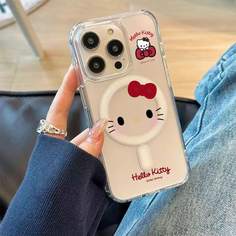 Sweet Blush Kt Cat Phone Case Suitable for Apple 17 Pro Max 17 16 Transparent Magnetic Suction 11 Touch Button 15