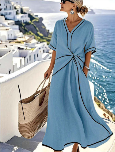 2026 European and American Cross-Border Foreign Trade Women's Clothing, New Summer Style Bomi-Style Elegant Knot Dress