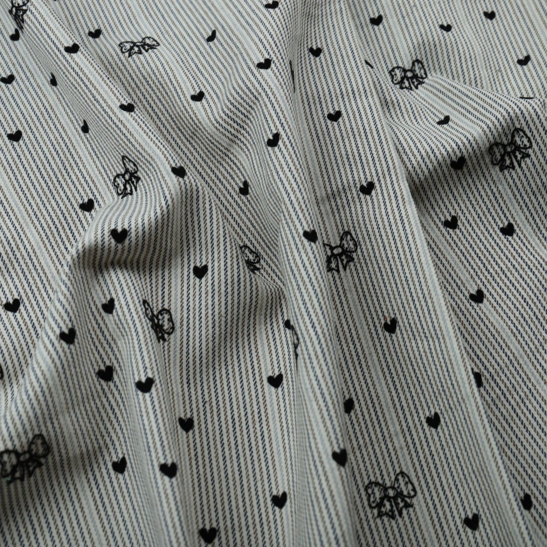Cotton Stripesd Flocking Small Heart Bow Cute DIY Hair Accessories Handmade Bag Fashion Shirt Dress Fabric