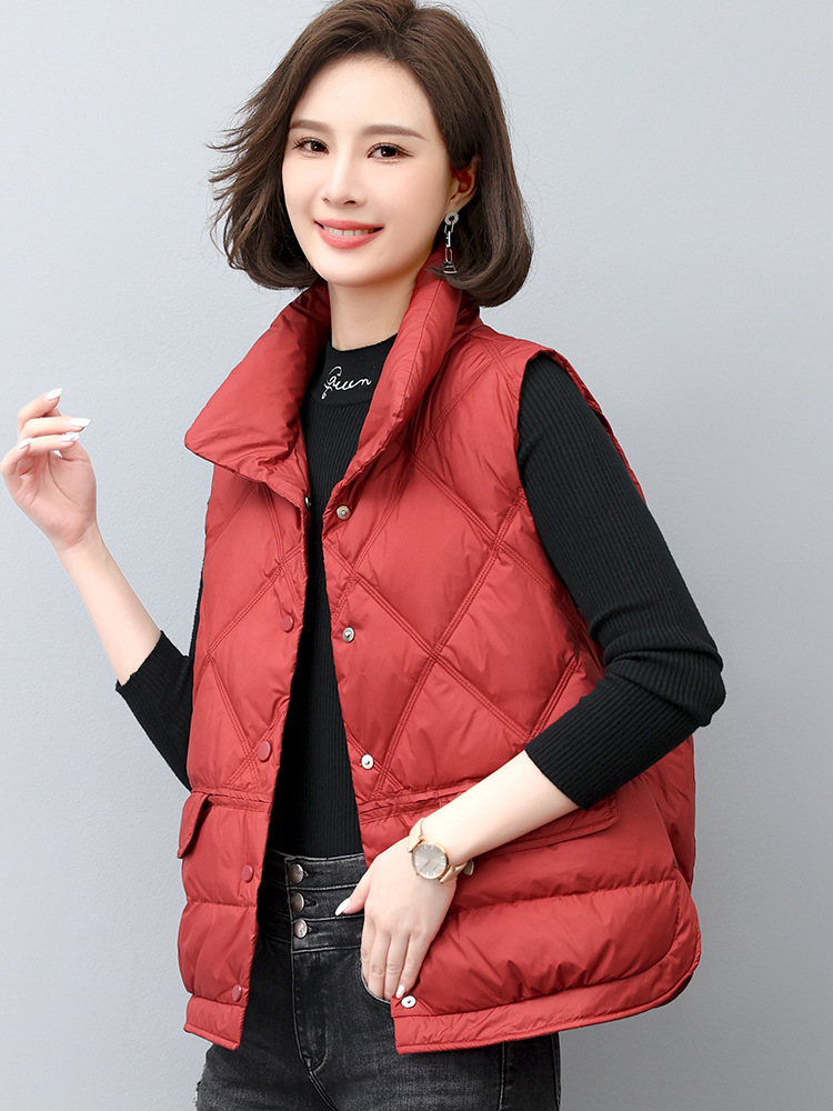 Down Vest Vest Women's Vest 2024 New Fall/Winter plus size Waistcoat Middle-aged Mother's Light White Duck Down Vest