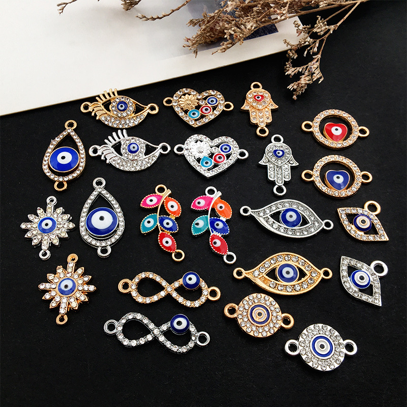 1 Devil's Eye Leaves Palm Love Eye Bracelet Necklace Accessories DIY Connect Oil Dropping Alloy Jewelry