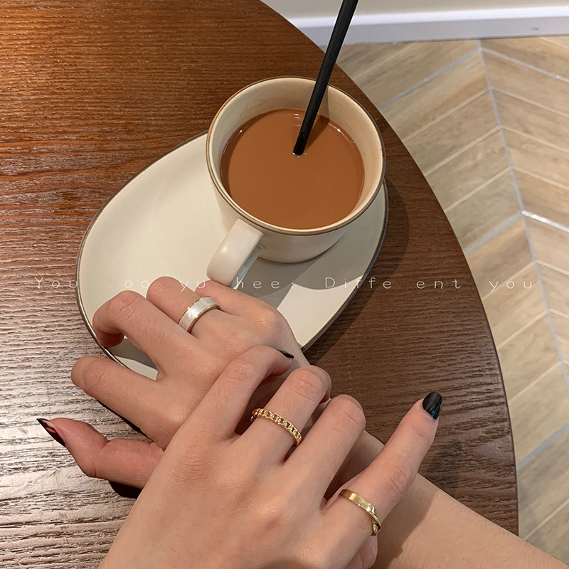 Bright Eyes Plated 14K Real Gold Fashion Ring Ring Combination Personalized ins Trendy Cold Wind Opening Adjustable Dieting Finger Ring