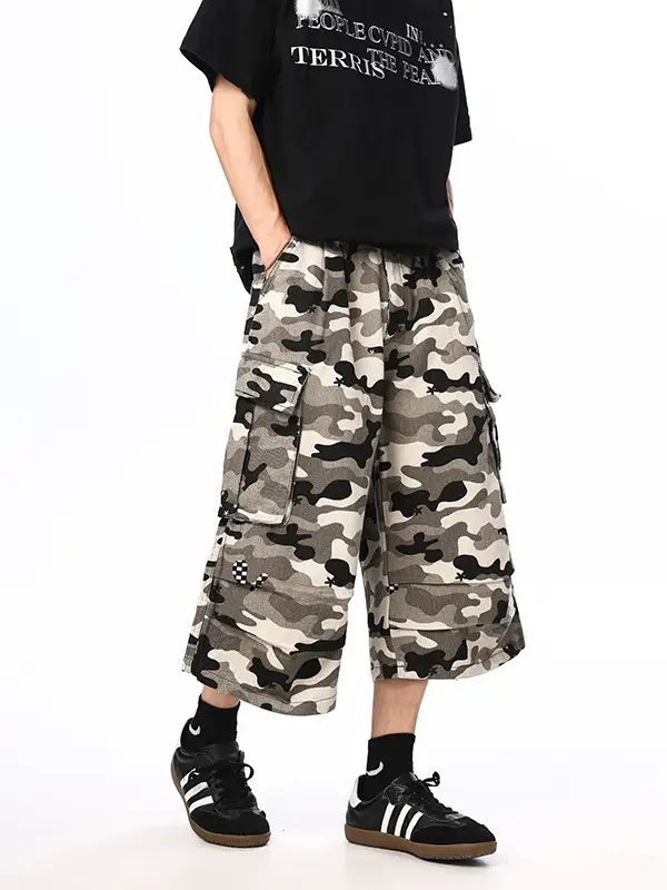 Summer new camouflage overalls men's three-dimensional fashion all-match fashion brand high-end relaxed-fit casual cropped pants for boys