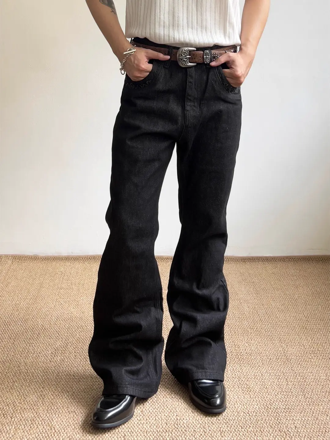 American Retro Cleanfit Original Denim Pattern Embroidered Flared Jeans Unisex Loose Casual Straight-Leg Pants Trendy