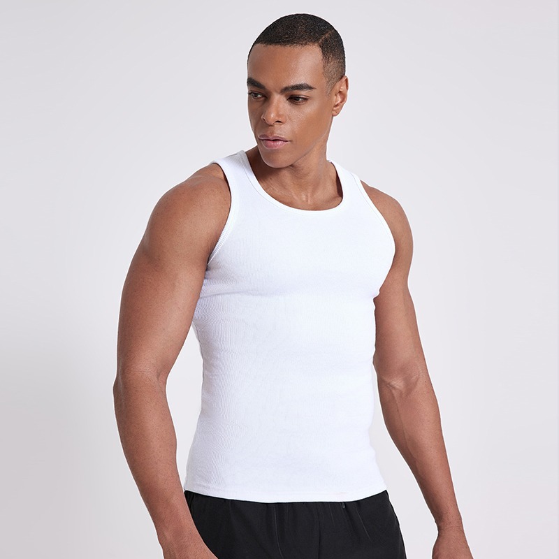 2026 Summer Men's Vest Korean Style Sports Slim Fit Ribbed Sleeveless T-Shirt New Ribbed Solid Color Base Shirt Trendy Ins
