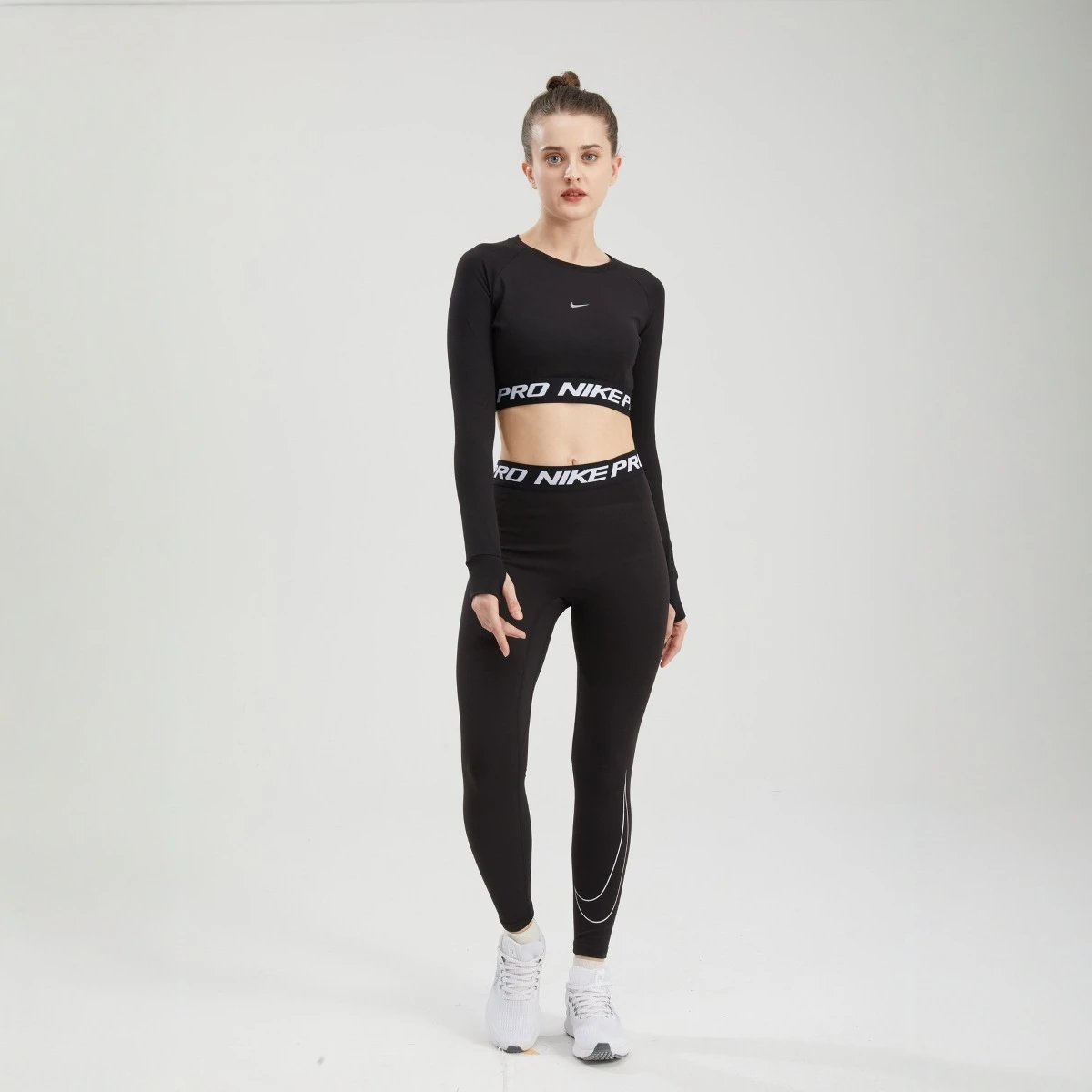 nik * waist long sleeve short tights yoga trousers suit