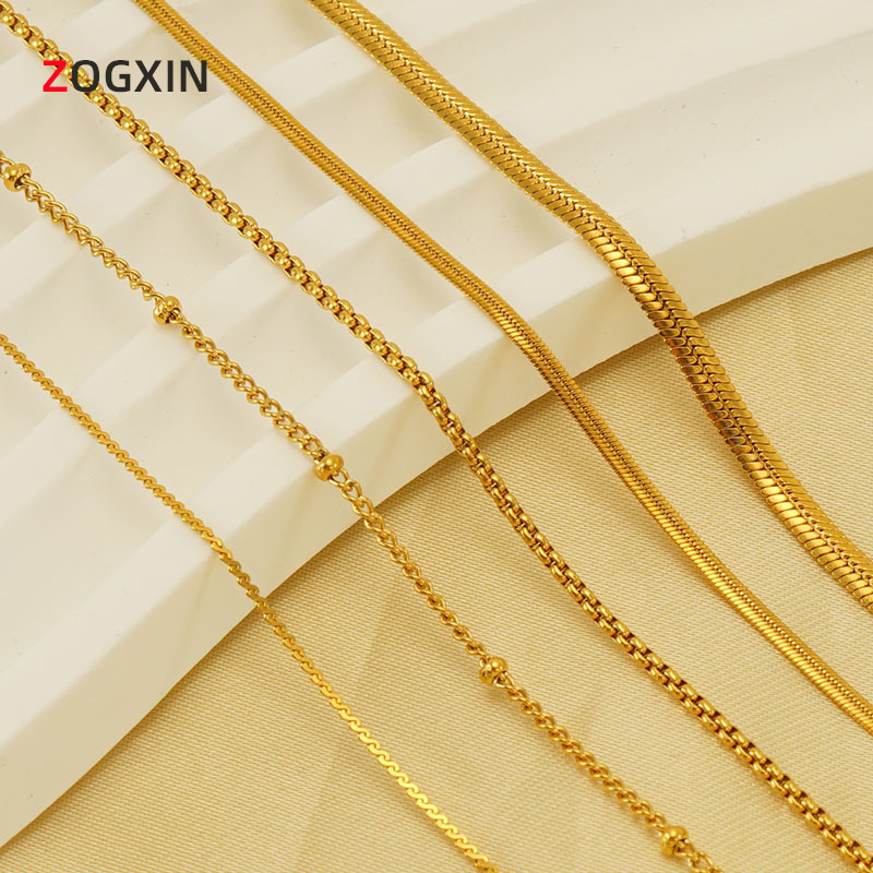 Cross-border 18K stainless steel push chain men's and women's niche design titanium steel square pearl chain necklace clavicle chain wholesale