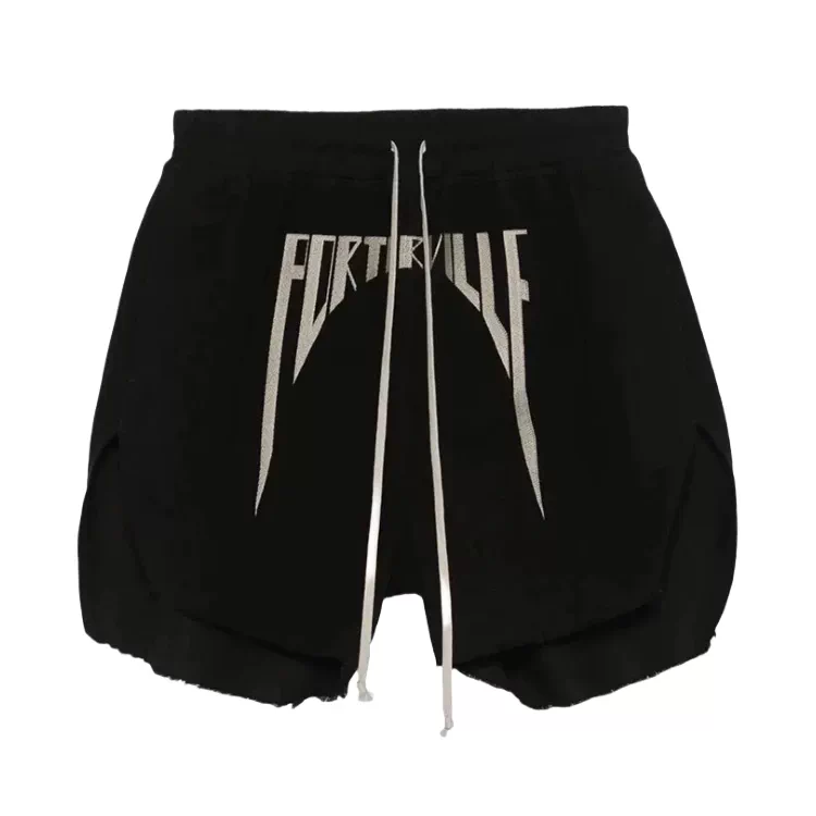 Original RO25ss dark niche heavyweight embroidered logo boxing split edge five point drawstring shorts