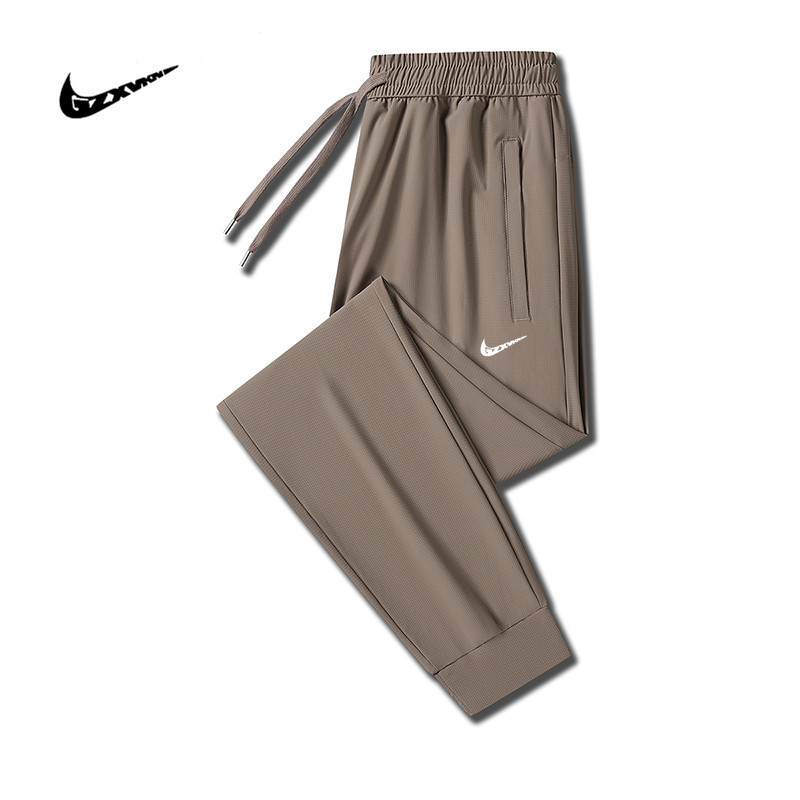Ice Silk Pants Men 2025 Summer New Trendy Brand Solid Color Cropped Pants Men Quick-Dry Stretch Straight Casual Sports Pants