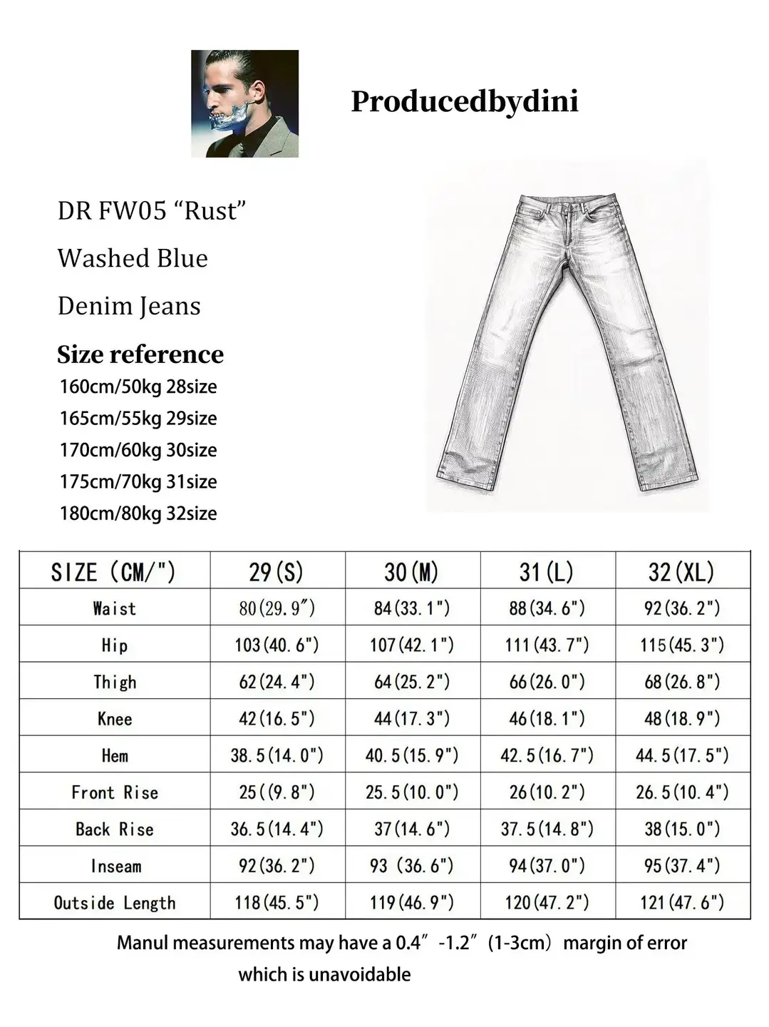 Producedbydini DR FW05 Rust Washed Blue Denim Jeans
