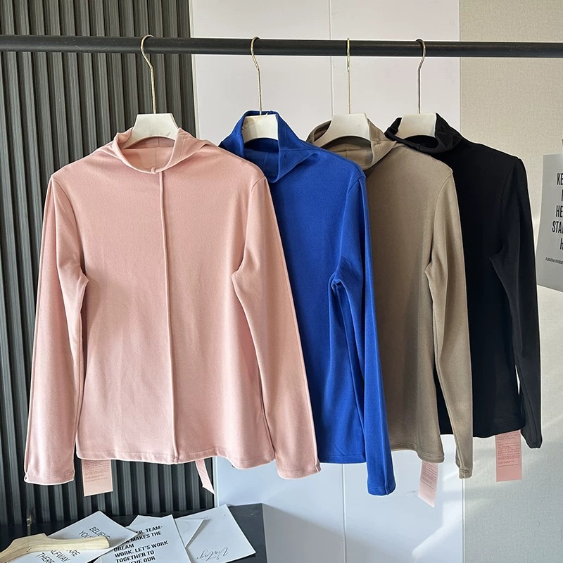 Korean Style Slim-Fit Warm Thermal Top for Women, Spring and Autumn Elastic Slim Casual Half-Turtleneck Long-Sleeve Base Shirt