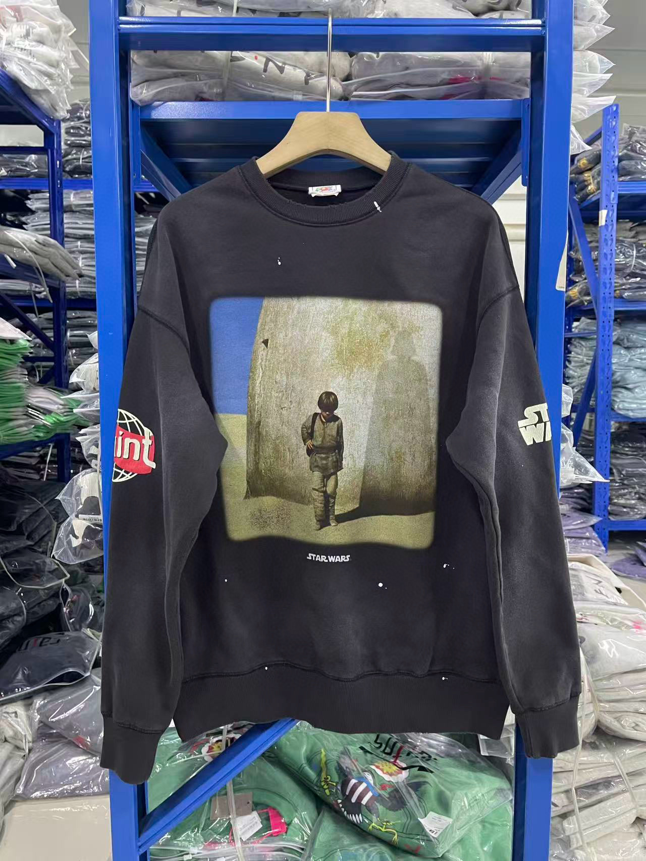 Saint Michael Star Wars Distressed Round Neck Sweatshirt American Fashion Brand Men and Women Same Style Retro Fashion