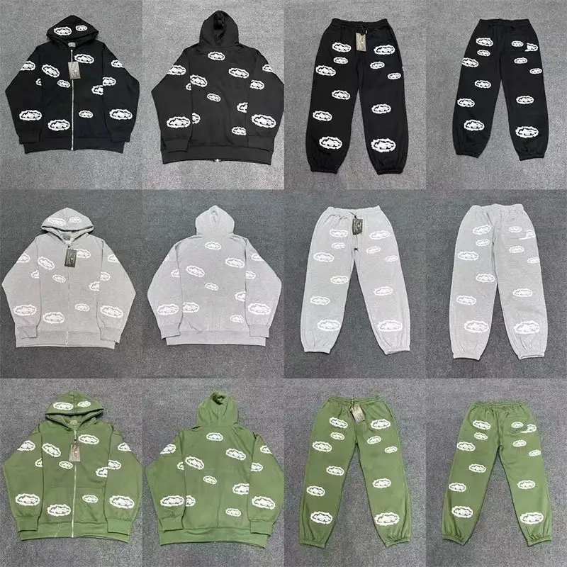 Trendy Devil's Island Collaboration Kapok Foam Print Fleece-Lined Zip-Up Jacket and Jogger Pants Set
