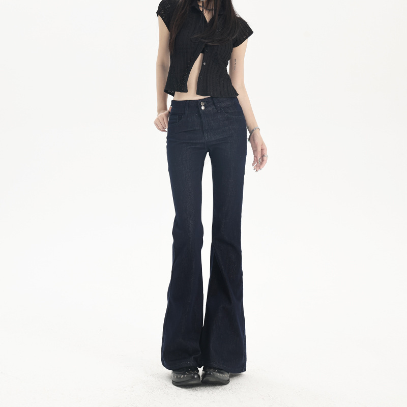 Low-Waist Double-Button Stretchy Bootcut Jeans for Women 2025 Summer New Hot Girl Slimming Look Horseshoe Flared Pants