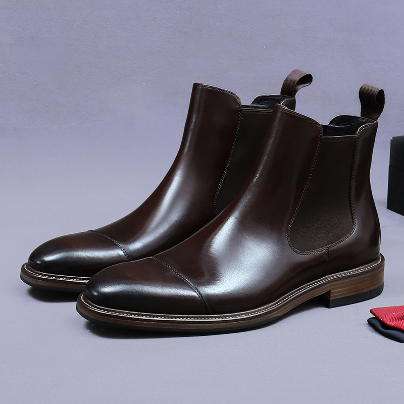 British Triple Joint Vintage Handmade Shoes High-end Chelsea Boots Men's Fashionable Genuine Leather Color Bull Martin Boots High-top