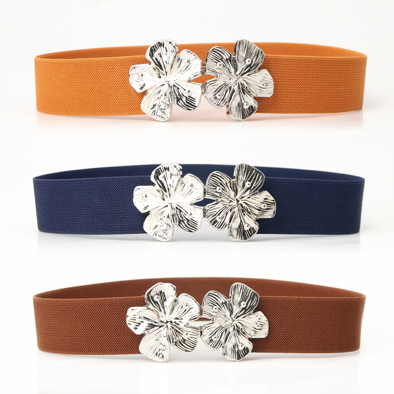 New European and American elastic elastic ladies belt fashion Joker flower buckle decorative belt with coat waist cover wholesale