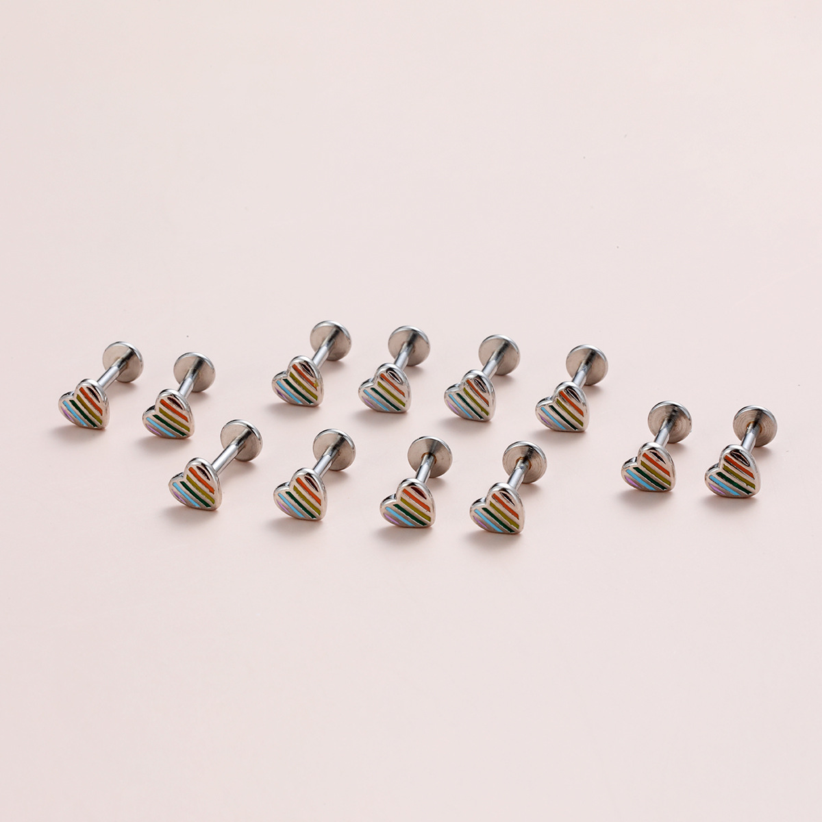 in stock Fashion Personality Advanced Color Love Shape Ear Nail Lip Nail Oil Dropping Love Piercing Ear Nail Earrings