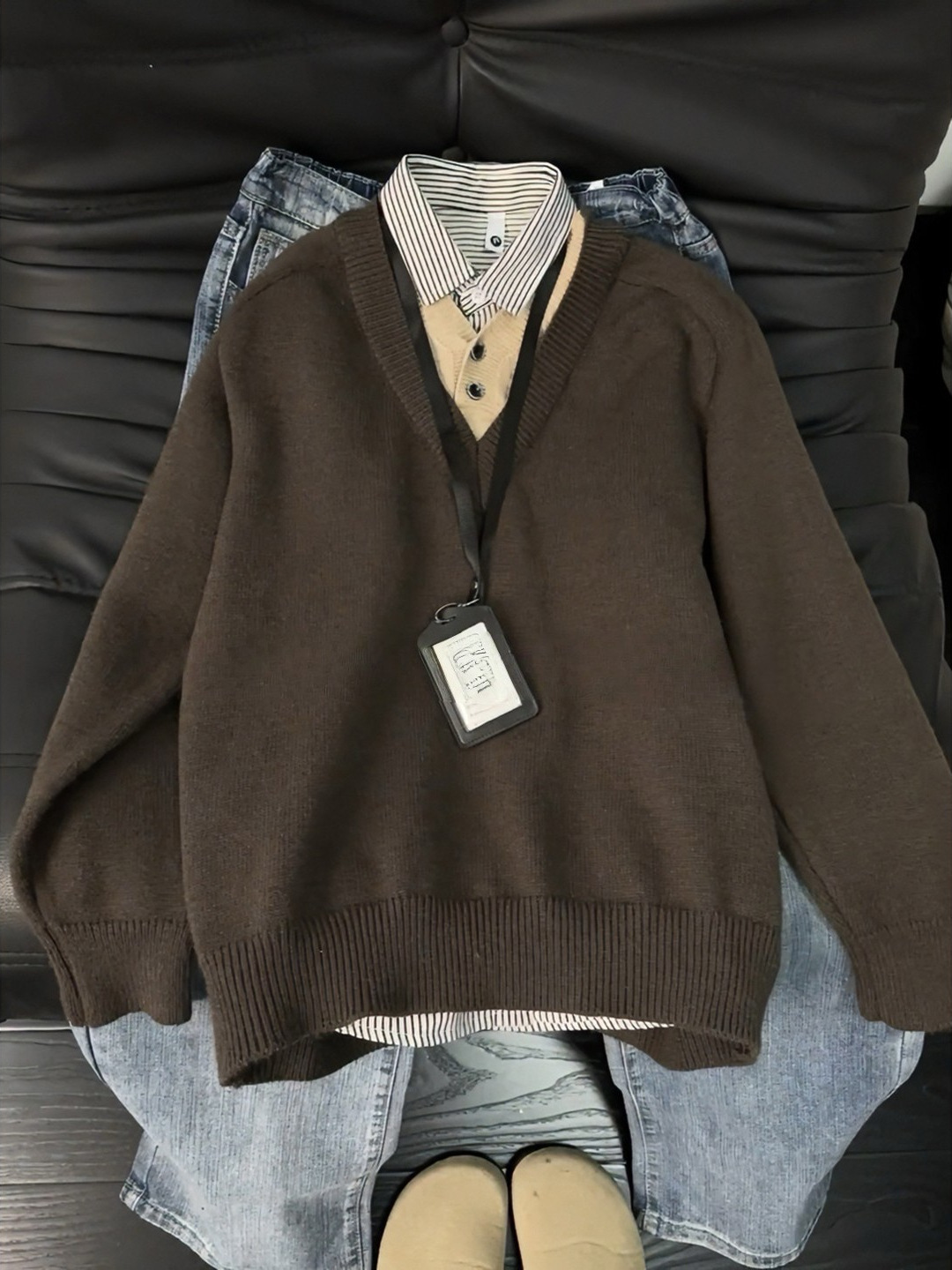 Old Money Style Fake Two-Piece V-Neck Sweater for Men, Autumn and Winter Melard Knitwear, American Retro Trendy Brand Couple's Jacket