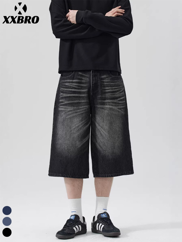 Muxi Clothing # Summer High Street Style Hand-Painted Whiskered Vintage Versatile Denim Shorts, Unisex.