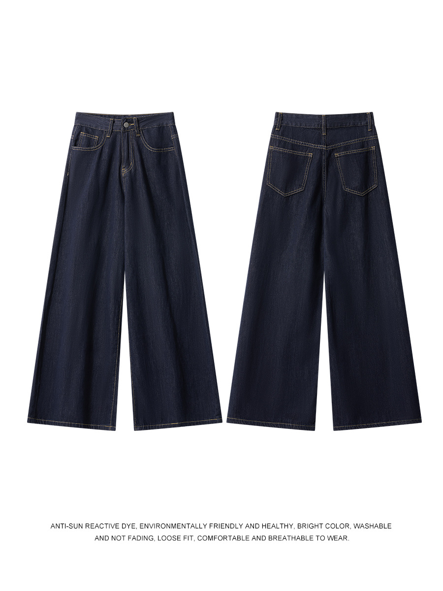 Japanese and Korean Casual Micro-Elastic Long Pants for Women, Loose Washed Denim Jeans for Commuting, Trendy Versatile Slimming and Age-Reducing Straight-Leg Pants