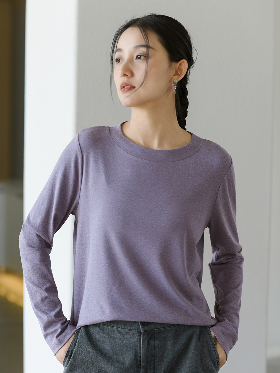 Deer & an Di Spring New Women's Knit Linen Long-Sleeve T-Shirt, Round Neck Base Shirt, Versatile and Stylish Inner Wear