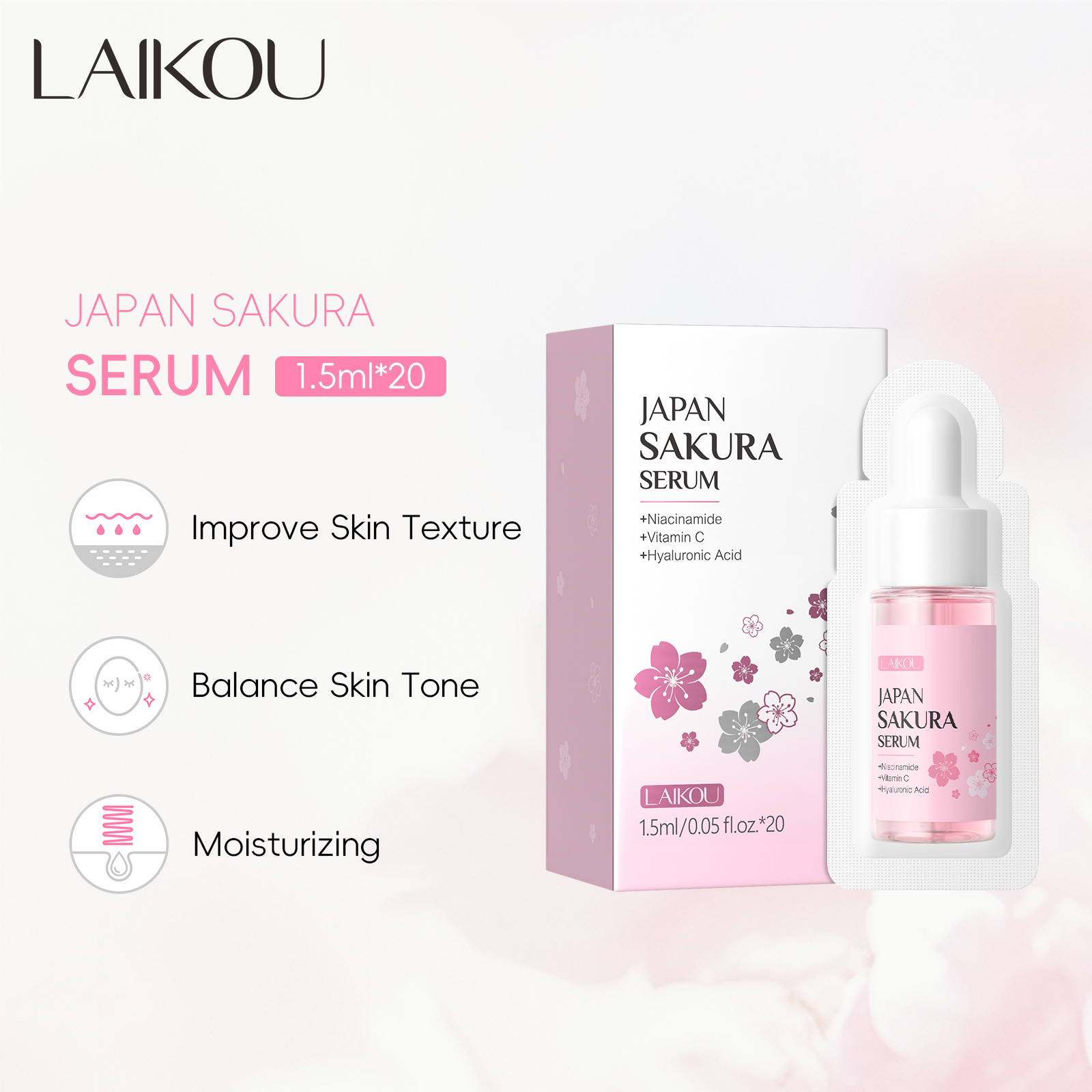 LAIKOU Laiko Cherry Blossom Essence 1.5ml * 20 Facial Moisturizing and Hydrating Skin Care Products English Cross-border Supply