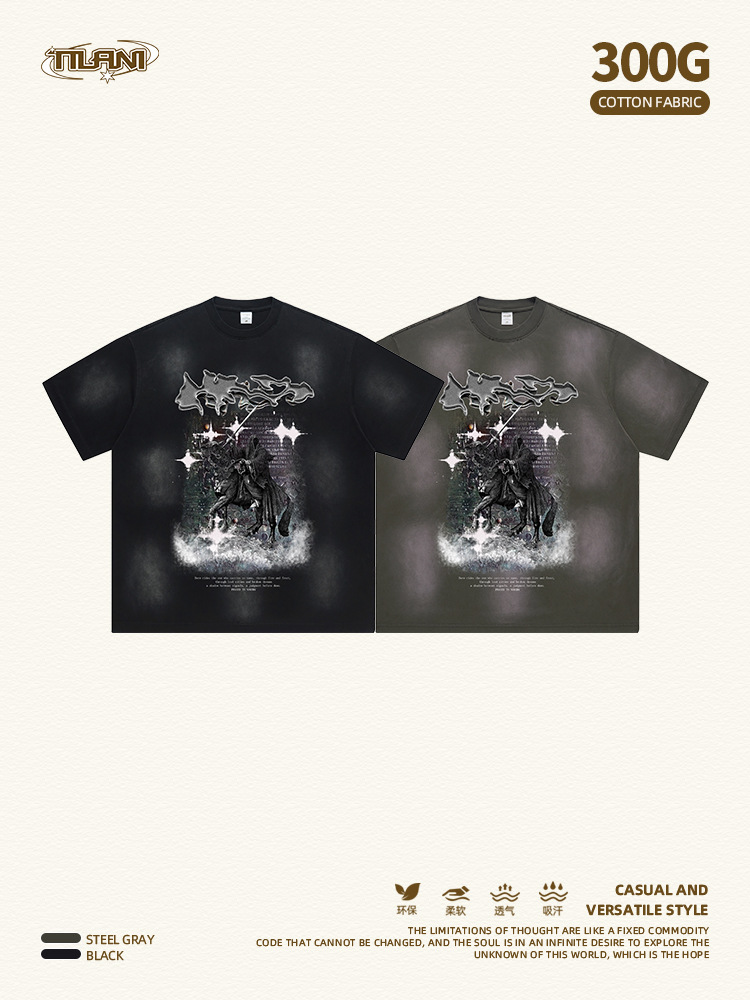 Tilani Men's "Nazgûl" Original Dark Style Cross-Border Short-Sleeved T-Shirt Men's 300g Casual Cotton Top